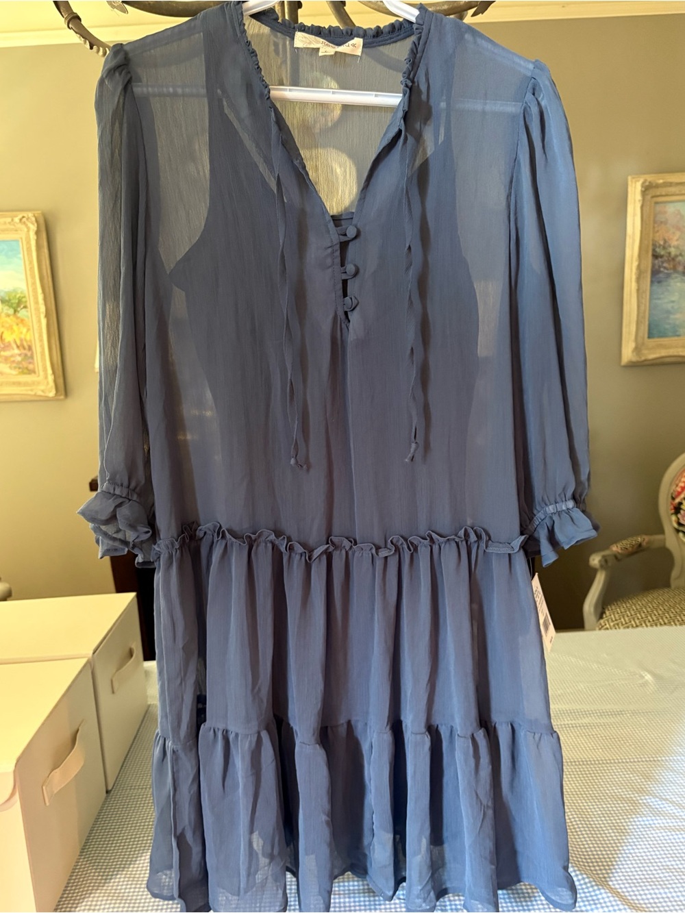 Blue Tiered Ruffle Dress Women Dresses
